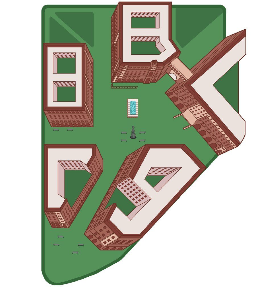 Isometric pixel art map of USC campus for Trojan Odyssey