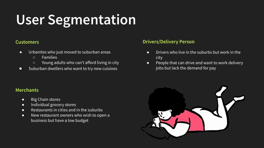 User segmentation slide covering customers, drivers and delivery people, and merchants